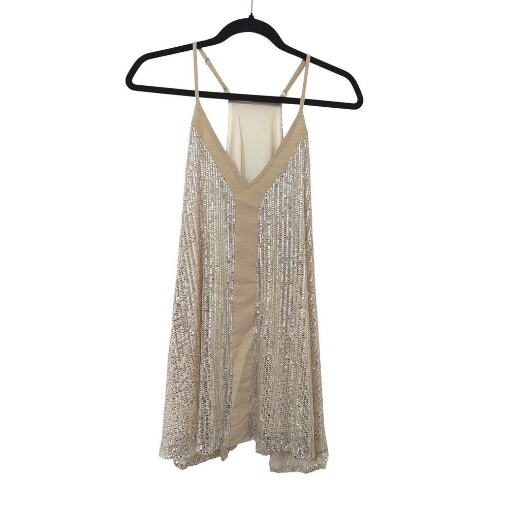 Champagne Sequin Racerback Cami Top V-Neck 2XL Glam Evening Party Holiday